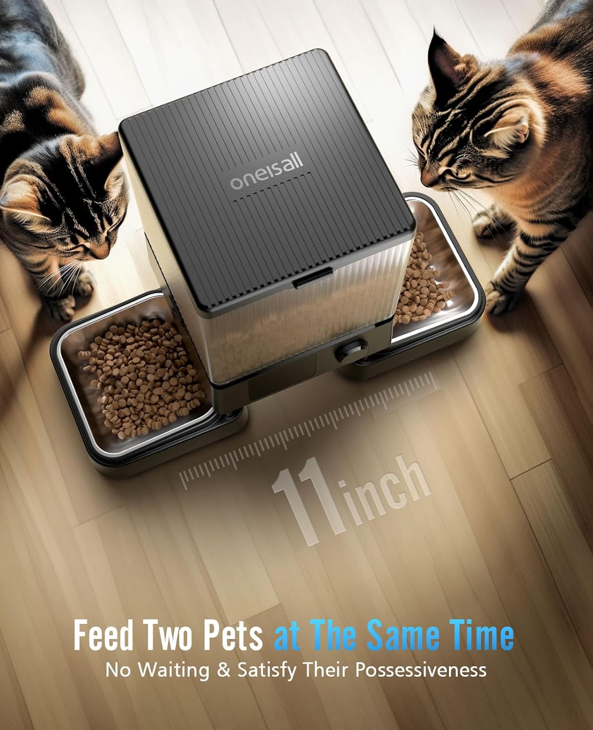 oneisall Comedero Automático para Gatos con Wi - Fi 5G, Adecuado para Dos Gatos/Perros Pequeños y Medianos. Dispensador de 5 litros / 20 Tazas de Alimentos con Control por Aplicación(Negro)