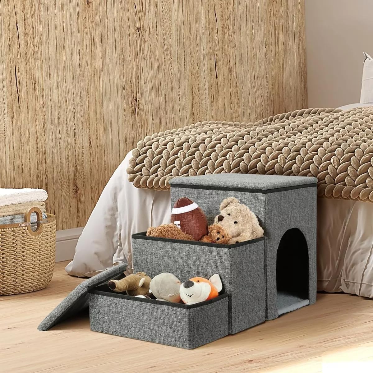 NOVAKA Escaleras para Mascotas de 3 Niveles con Rascador, Antideslizante con Almacenamiento, Robusta y Transpirable, Plegable para Gatos, Perros Mayores y con Movilidad Reducida