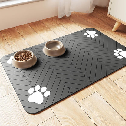 LYSSIID Alfombrilla Absorbente para Comederos Y Bebederos De Mascotas con Base De Goma Impermeable, Alfombrilla De Secado Rápido para Bebederos De Perros Y Gatos (Gris Oscuro a Rayas, 12"X19")