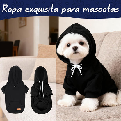 Suéter para Perro de Invierno, Sudadera con Capucha para Mascotas, Elegante Sudadera con Capucha y Lazo para la Correa, para Perros pequeños y medianos, Gatos en Clima Frío (Negro, Large)