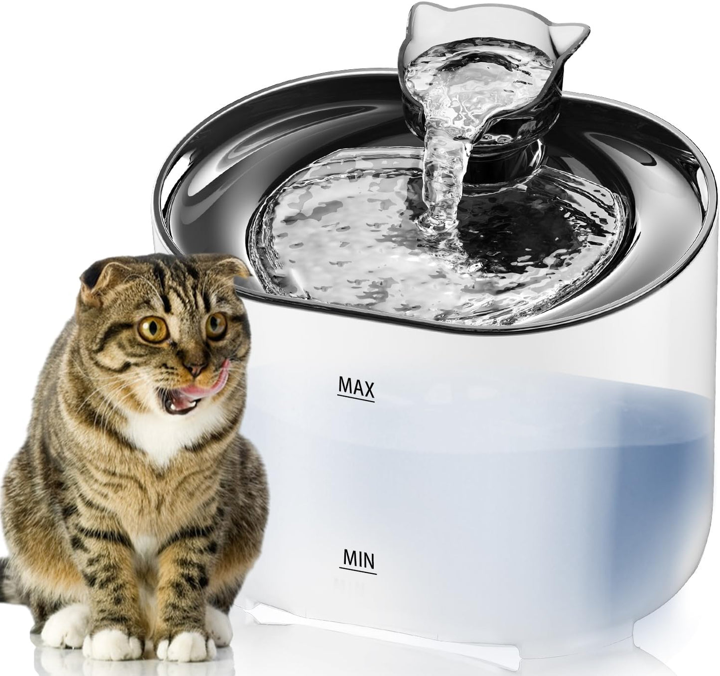 MXCOCO Bebedero para Gato con Luz LED, 74oz/2.2 L Fuente de Agua para Gatos, Fuente para Mascotas con Bomba Ultra Silenciosa, Dispensador con Filtros de Agua para Gatos, Perros y Mascotas, Sin BPA