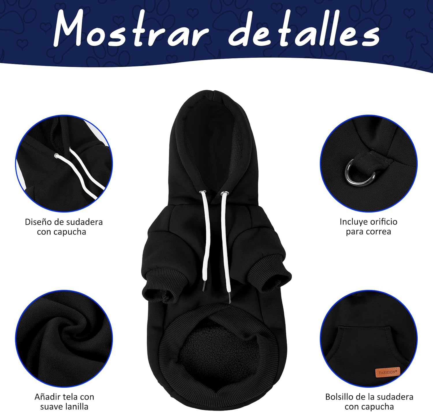 Suéter para Perro de Invierno, Sudadera con Capucha para Mascotas, Elegante Sudadera con Capucha y Lazo para la Correa, para Perros pequeños y medianos, Gatos en Clima Frío (Negro, Large)