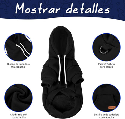 Suéter para Perro de Invierno, Sudadera con Capucha para Mascotas, Elegante Sudadera con Capucha y Lazo para la Correa, para Perros pequeños y medianos, Gatos en Clima Frío (Negro, Large)