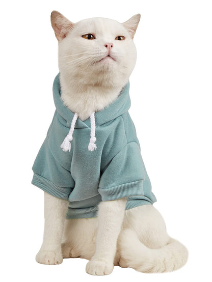 QWINEE Sudadera básica sólida para mascotas para perros y gatos, chaqueta cálida, sudadera con capucha para perro, trajes de gato, abrigo para mascotas para perros pequeños y medianos, gatos, azul cadete, L