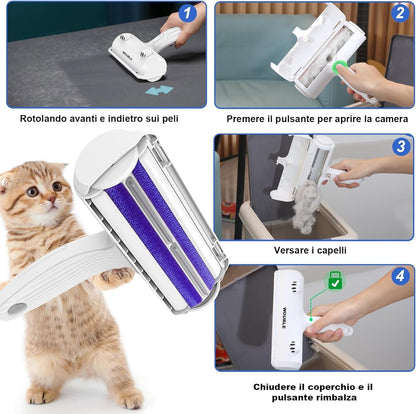 Wouble Quitapelos y Rodillos para Mascotas, Reutilizable Rodillo de Cepillo de Limpieza para Gatos y Perros, Recogedor de Pelo para Mascotas para Sofá, Ropa de Cama, Alfombras - Púrpura