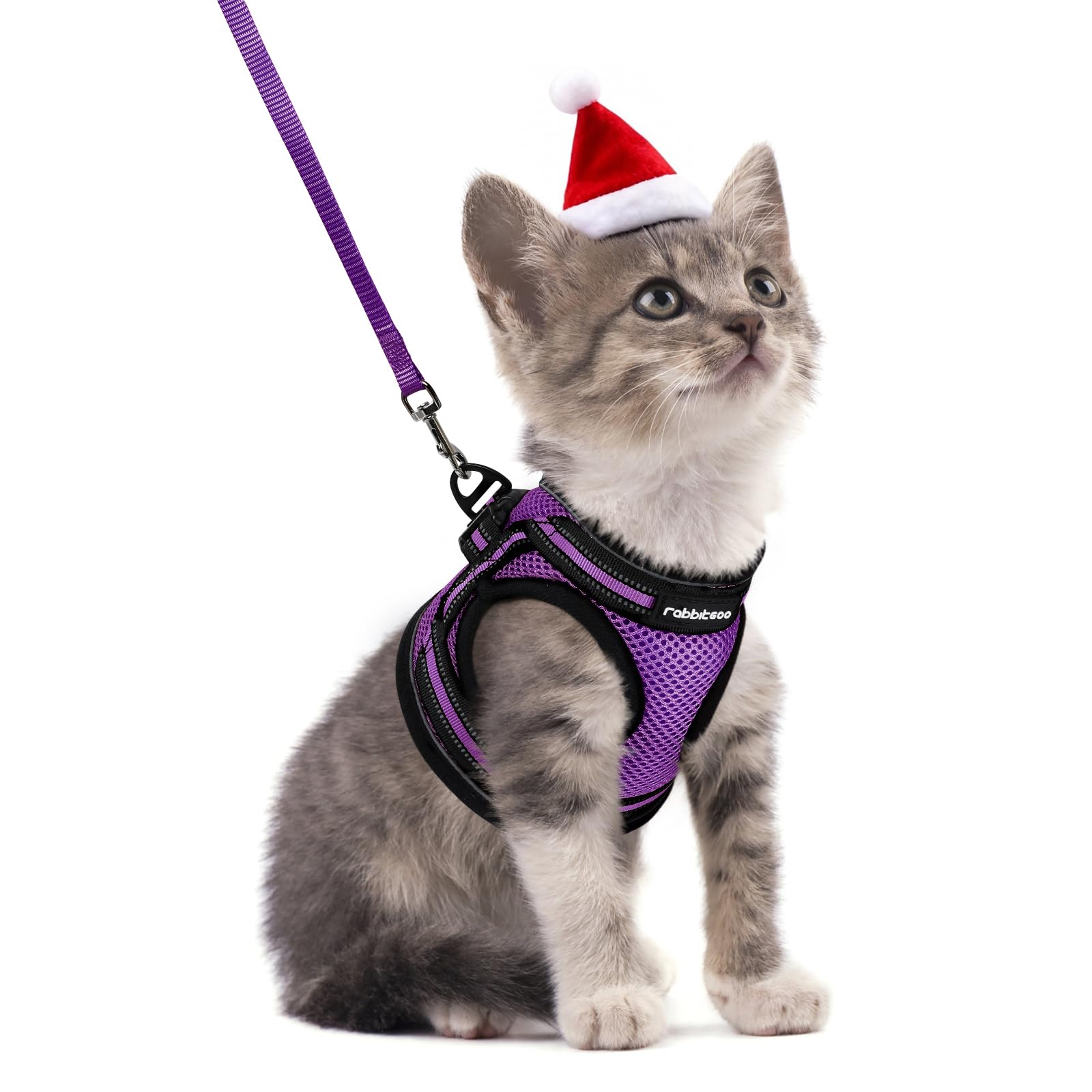 rabbitgoo Juego de arnés y correa para gatos para caminar a prueba de escape, chaleco suave ajustable para gatitos con tira reflectante para gatos extra pequeños y pequeños, arnés cómodo para el aire libre a prueba de choke