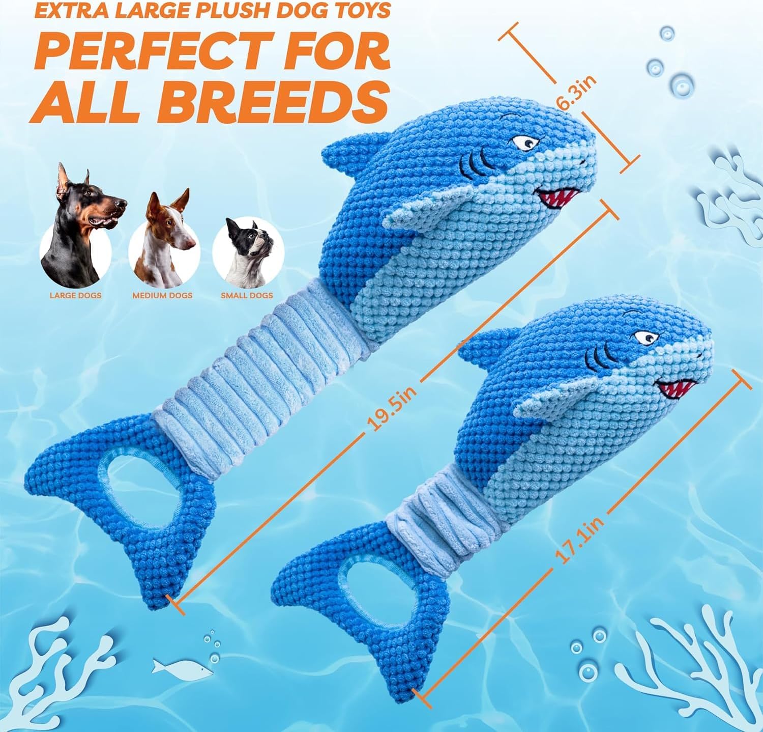 LEGEND SANDY Dog Toys Crinkle Blue Shark