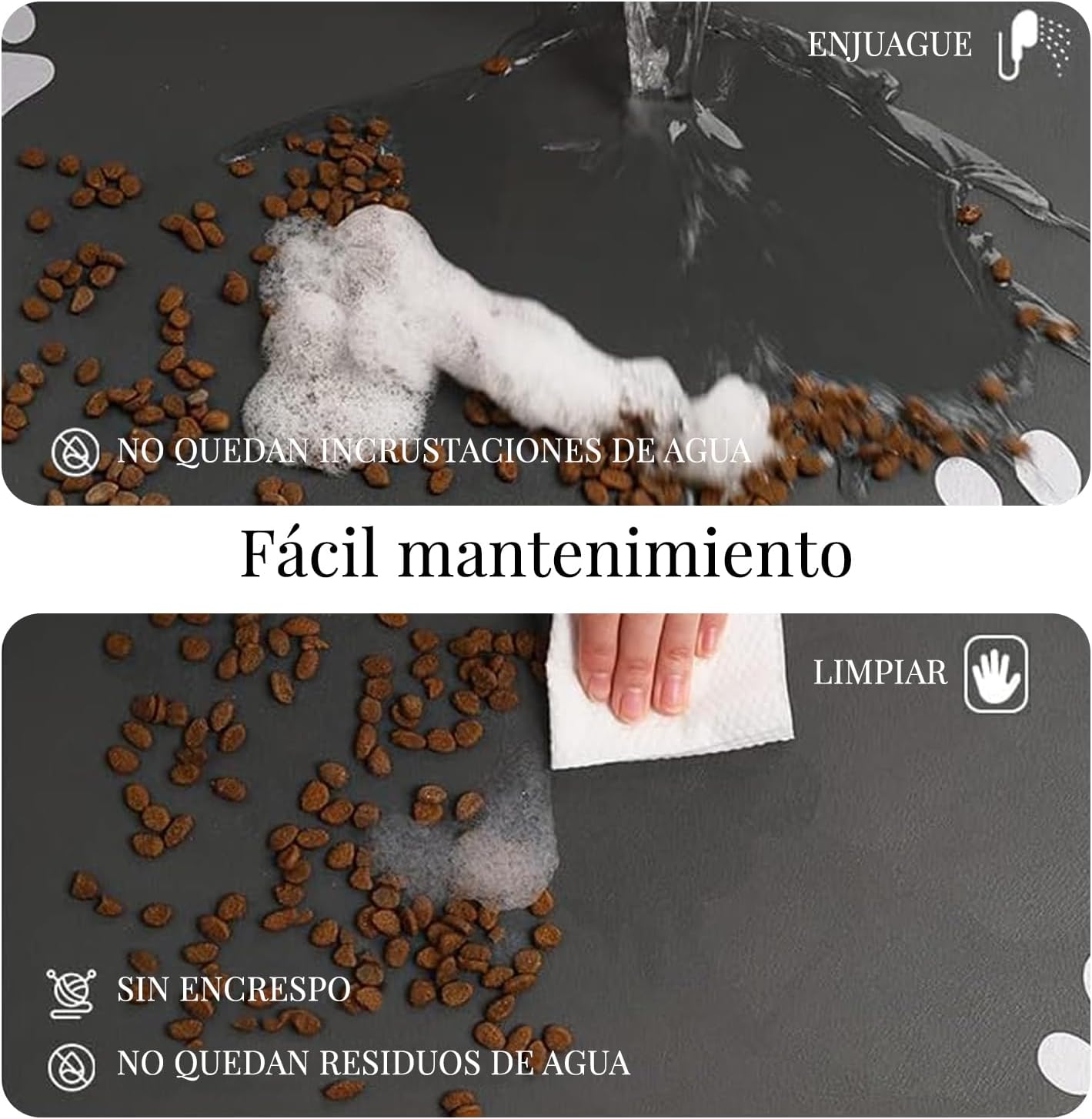 LYSSIID Alfombrilla Absorbente para Comederos Y Bebederos De Mascotas con Base De Goma Impermeable, Alfombrilla De Secado Rápido para Bebederos De Perros Y Gatos (Gris Oscuro a Rayas, 12"X19")