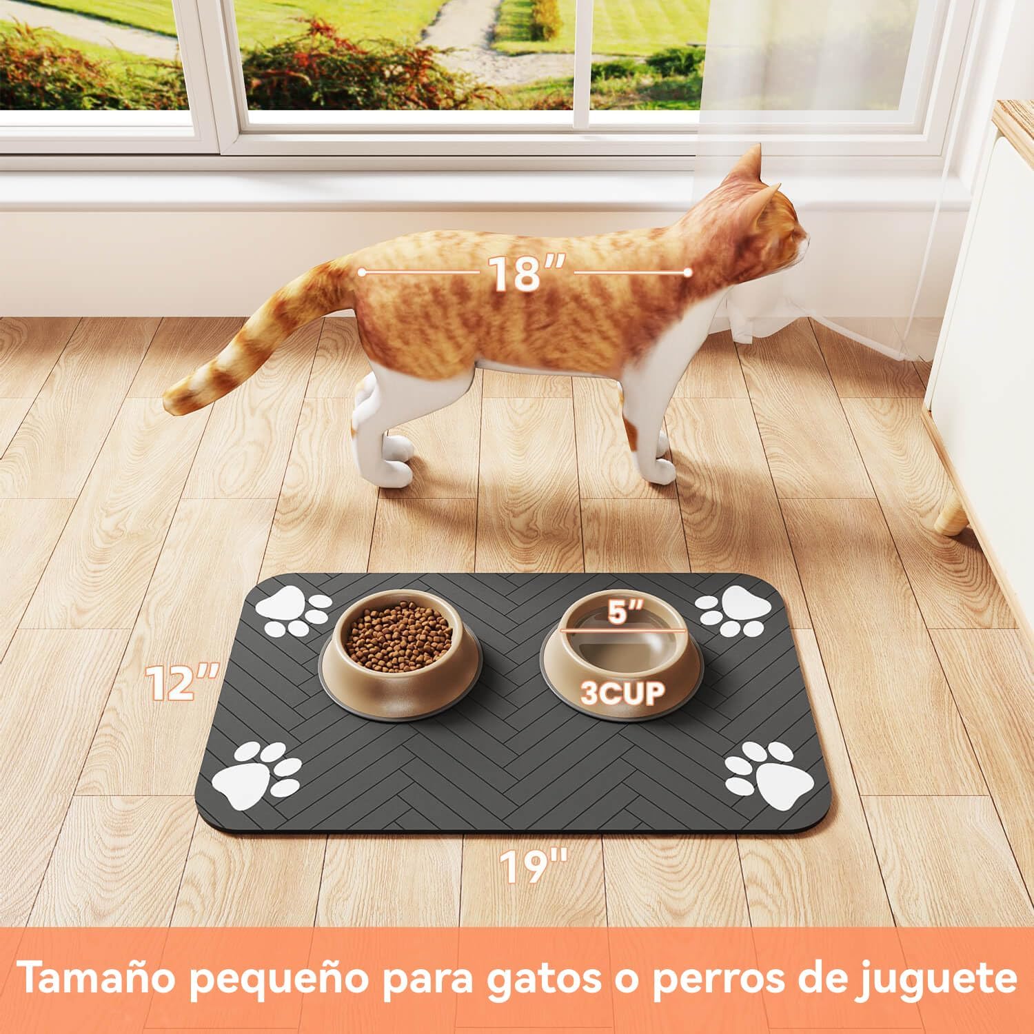 LYSSIID Alfombrilla Absorbente para Comederos Y Bebederos De Mascotas con Base De Goma Impermeable, Alfombrilla De Secado Rápido para Bebederos De Perros Y Gatos (Gris Oscuro a Rayas, 12"X19")