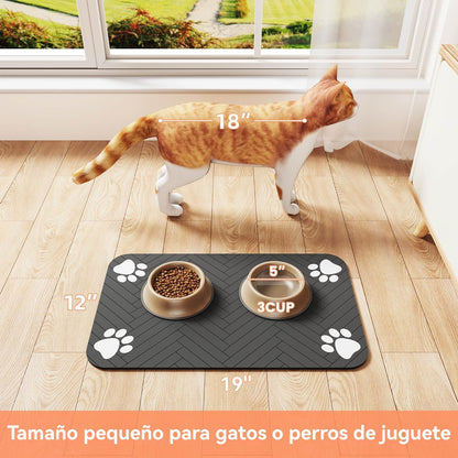 LYSSIID Alfombrilla Absorbente para Comederos Y Bebederos De Mascotas con Base De Goma Impermeable, Alfombrilla De Secado Rápido para Bebederos De Perros Y Gatos (Gris Oscuro a Rayas, 12"X19")