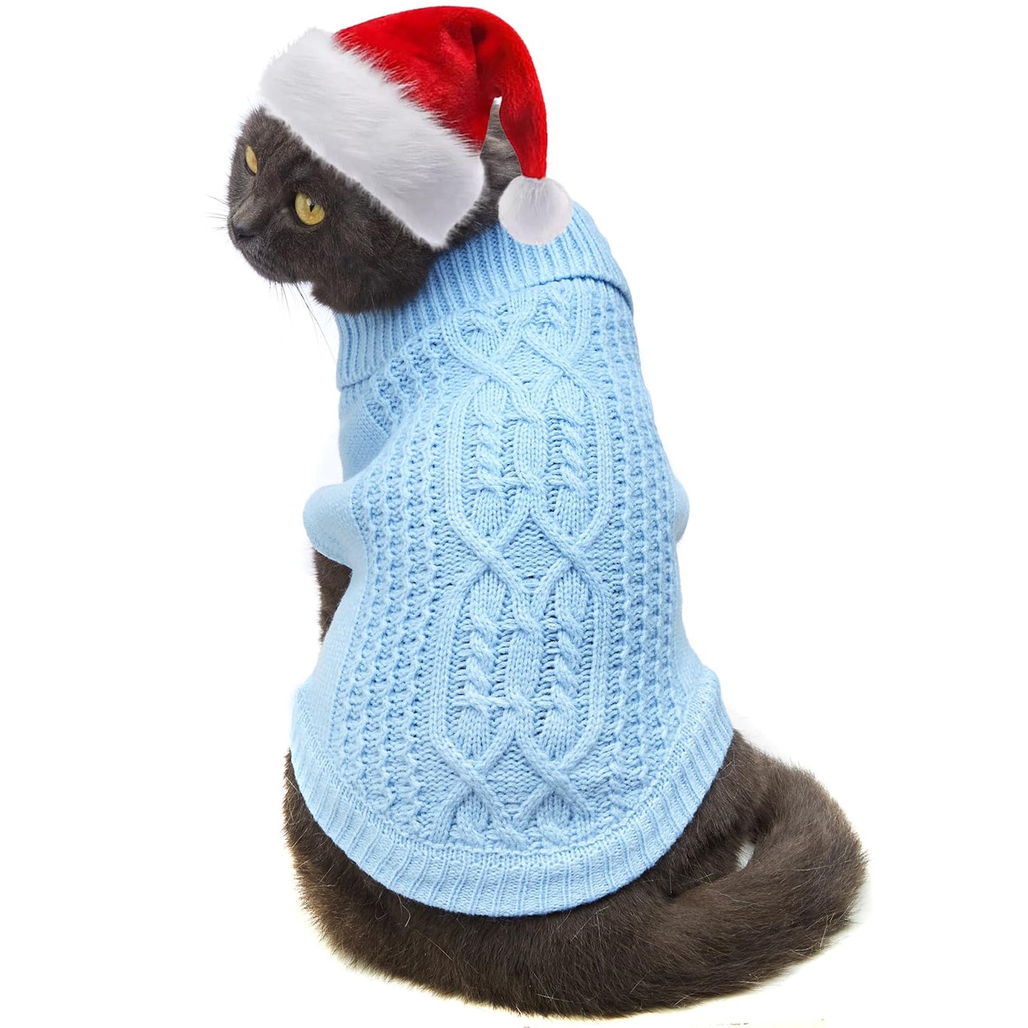 Suéter de cuello alto de punto, sin mangas, ropa de gato, ropa cálida de invierno, para gatos o perros pequeños en temporada fría (M, gris)