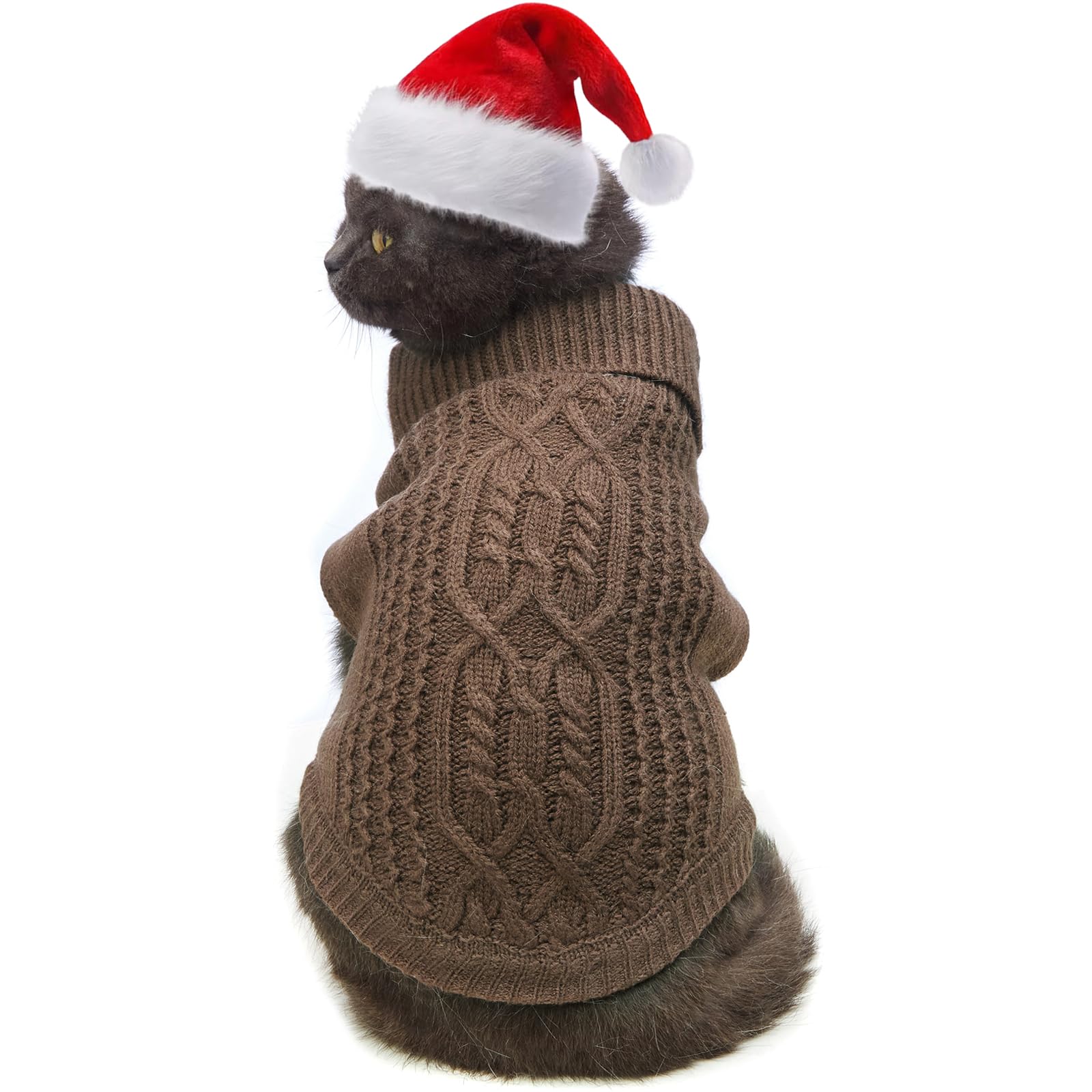 Suéter de cuello alto de punto, sin mangas, ropa de gato, ropa cálida de invierno, para gatos o perros pequeños en temporada fría (M, gris)