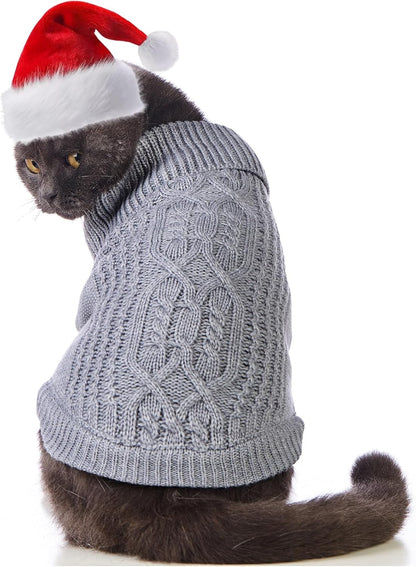 Suéter de cuello alto de punto, sin mangas, ropa de gato, ropa cálida de invierno, para gatos o perros pequeños en temporada fría (M, gris)