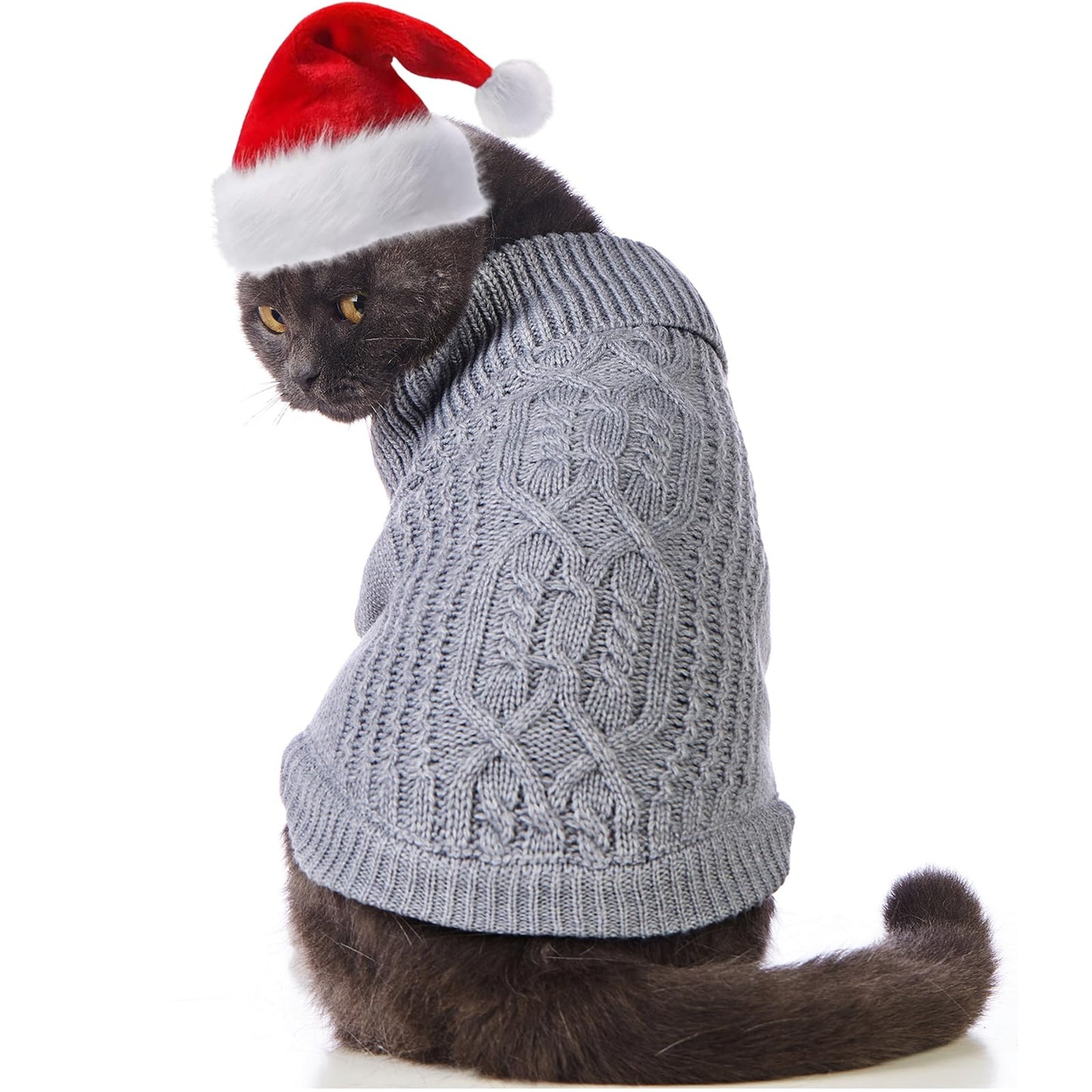Suéter de cuello alto de punto, sin mangas, ropa de gato, ropa cálida de invierno, para gatos o perros pequeños en temporada fría (M, gris)