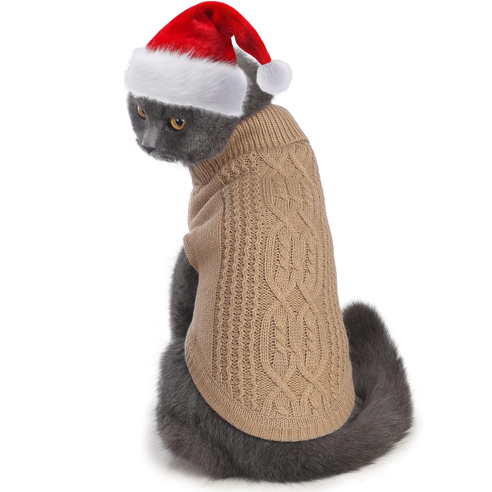 Suéter de cuello alto de punto, sin mangas, ropa de gato, ropa cálida de invierno, para gatos o perros pequeños en temporada fría (M, gris)