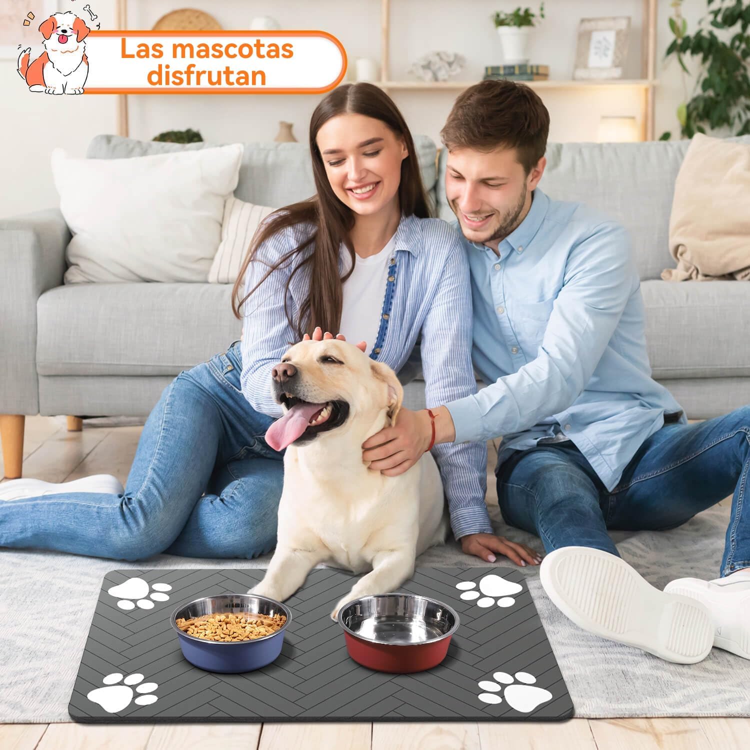 LYSSIID Alfombrilla Absorbente para Comederos Y Bebederos De Mascotas con Base De Goma Impermeable, Alfombrilla De Secado Rápido para Bebederos De Perros Y Gatos (Gris Oscuro a Rayas, 12"X19")