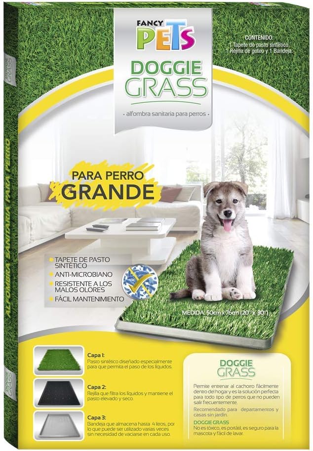 Fancy Pets Tapete de Entrenamiento para Perros Doggie Grass GDE | Pasto Sintético con Bandeja y Rejilla | Control de Olores y Fácil Limpieza