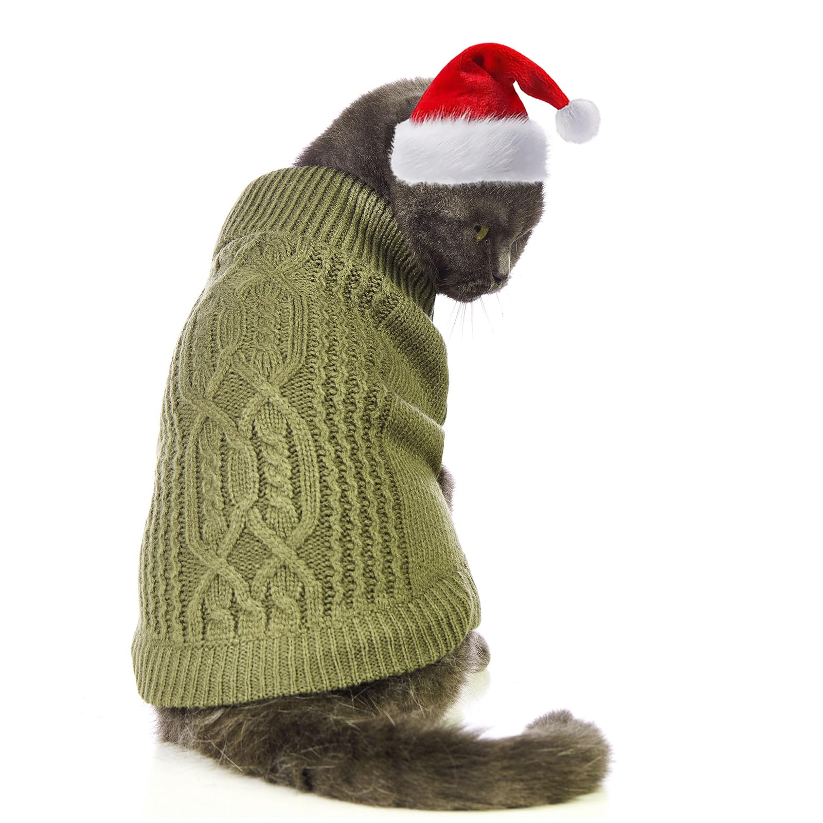 Suéter de cuello alto de punto, sin mangas, ropa de gato, ropa cálida de invierno, para gatos o perros pequeños en temporada fría (M, gris)