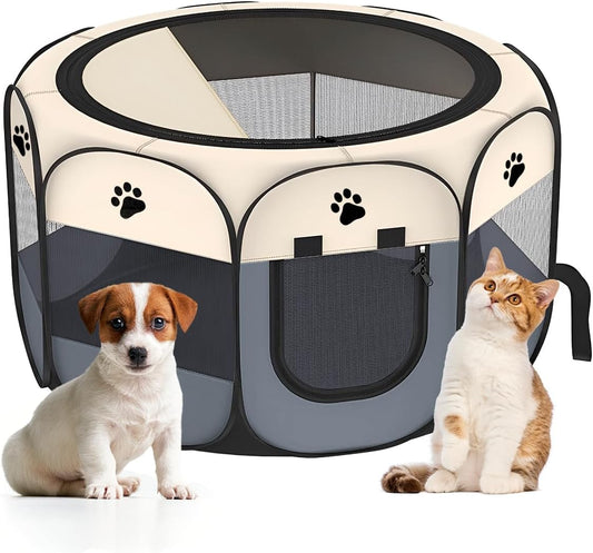Raganet, Corral Portátil para Mascotas Pequeñas y Medianas, Casa de Mascotas de 58Cm de Altura x 78 Cm de Largo, Impermeable de Tela Oxford, Interiores y Exteriores, Seguro y Resistente (Color Gris)
