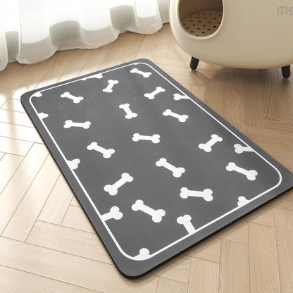 LYSSIID Alfombrilla Absorbente para Comederos Y Bebederos De Mascotas con Base De Goma Impermeable, Alfombrilla De Secado Rápido para Bebederos De Perros Y Gatos (Gris Oscuro a Rayas, 12"X19")
