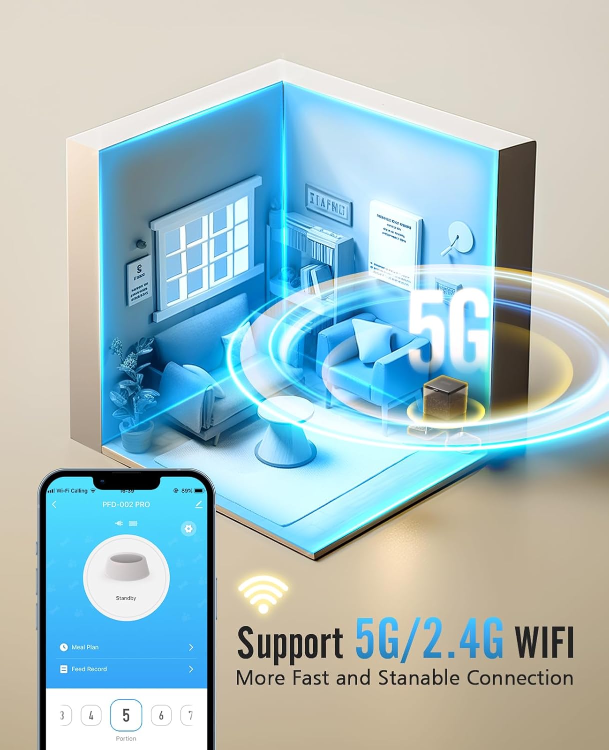 oneisall Comedero Automático para Gatos con Wi - Fi 5G, Adecuado para Dos Gatos/Perros Pequeños y Medianos. Dispensador de 5 litros / 20 Tazas de Alimentos con Control por Aplicación(Negro)