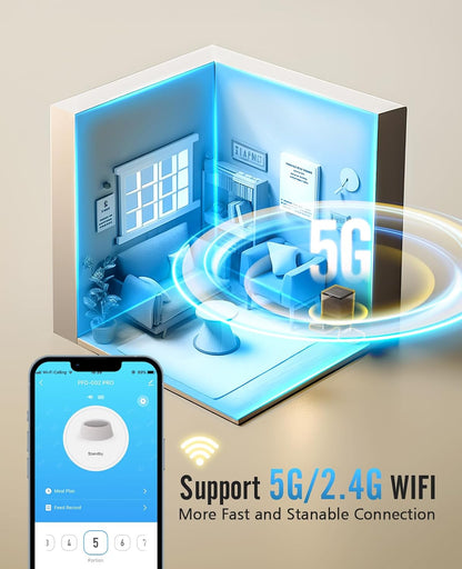 oneisall Comedero Automático para Gatos con Wi - Fi 5G, Adecuado para Dos Gatos/Perros Pequeños y Medianos. Dispensador de 5 litros / 20 Tazas de Alimentos con Control por Aplicación(Negro)