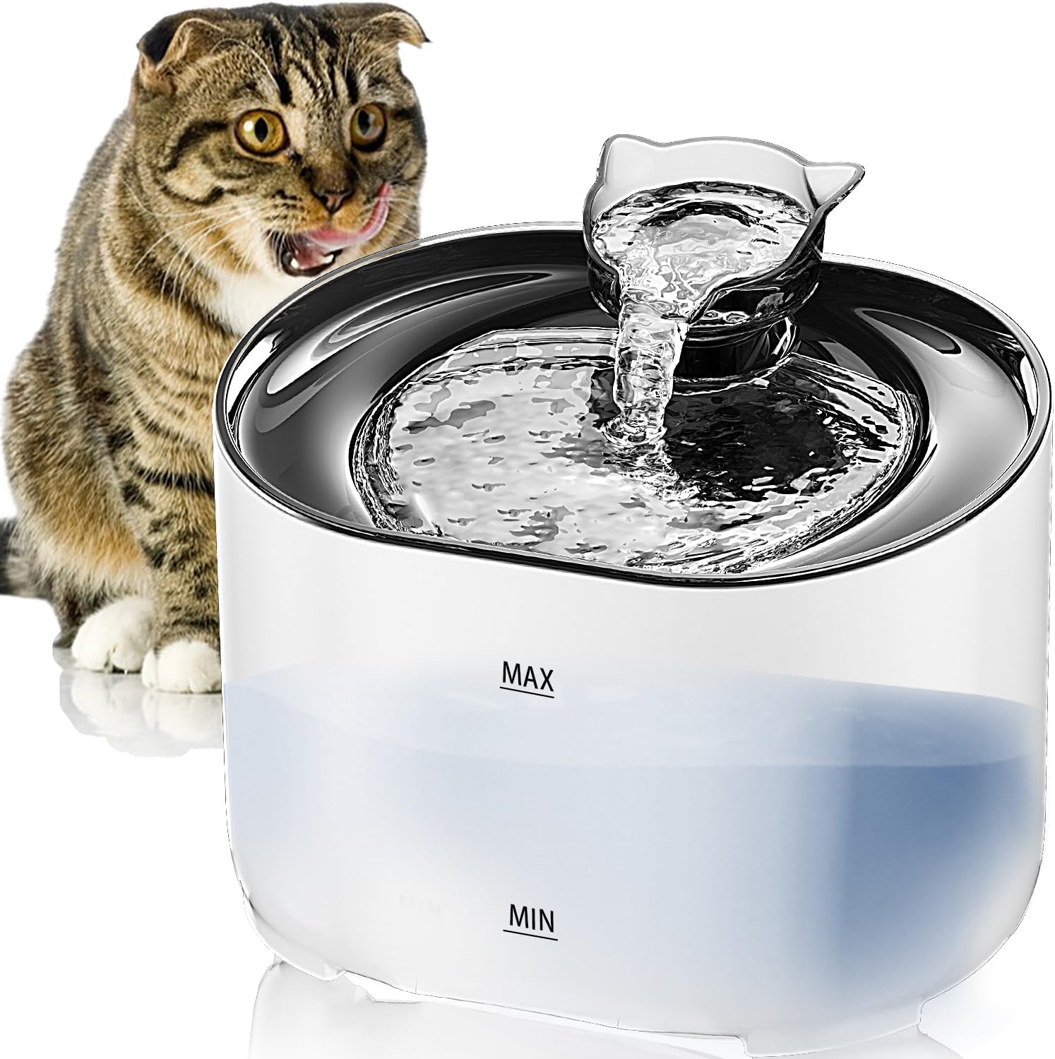 MXCOCO Bebedero para Gato con Luz LED, 74oz/2.2 L Fuente de Agua para Gatos, Fuente para Mascotas con Bomba Ultra Silenciosa, Dispensador con Filtros de Agua para Gatos, Perros y Mascotas, Sin BPA