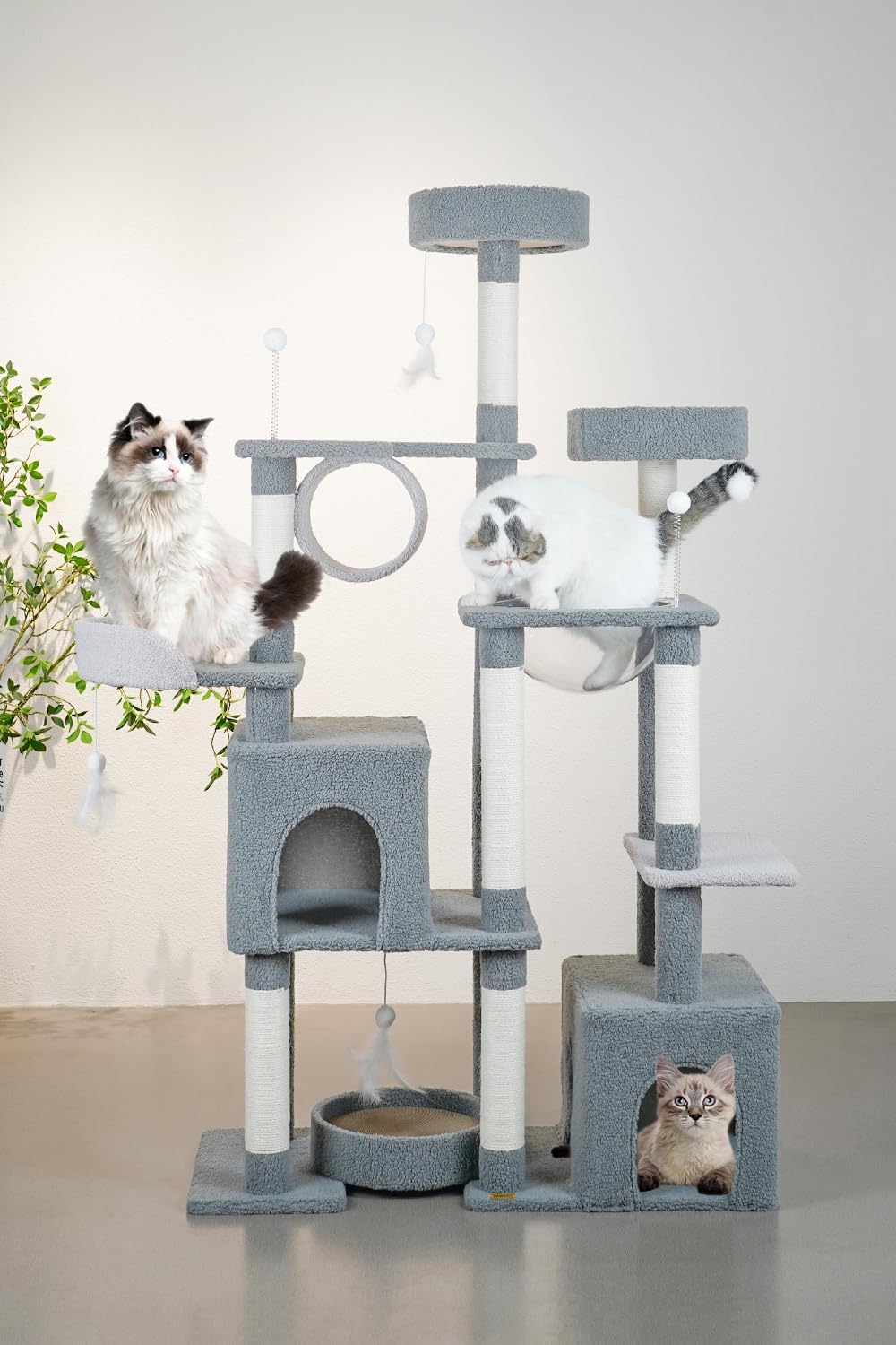 UNA MASCOTA Torre Árbol Rascador para Gato Varios Niveles Casas 1.7m (Gris)