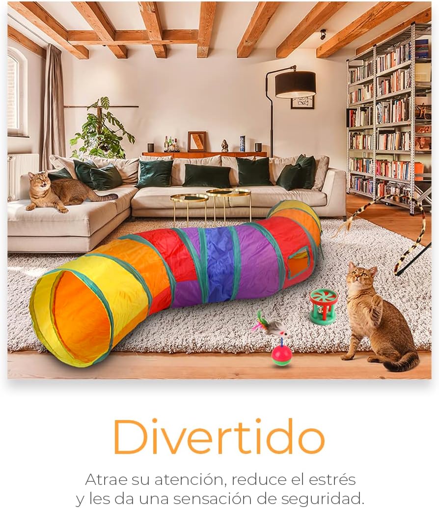 Raganet, Kit de 20 Juguetes para Gato, Incluye Túnel de 120cm, Palo Guía, Pelotas, Ratones y Mas