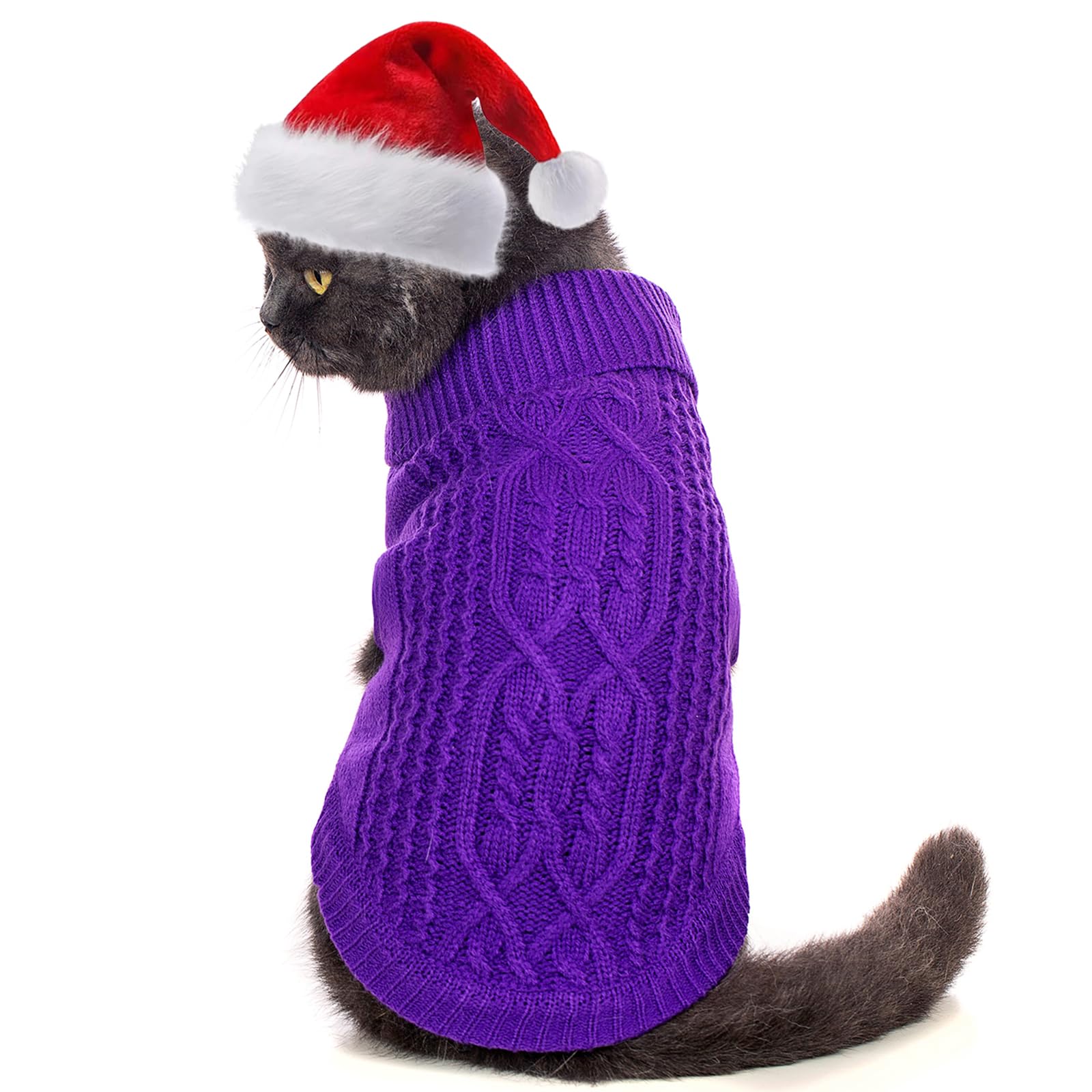 Suéter de cuello alto de punto, sin mangas, ropa de gato, ropa cálida de invierno, para gatos o perros pequeños en temporada fría (M, gris)