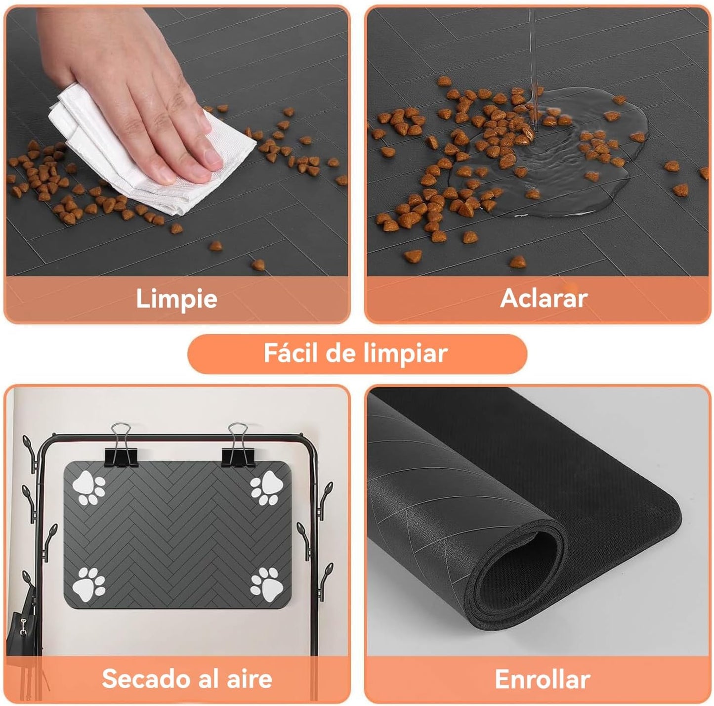 LYSSIID Alfombrilla Absorbente para Comederos Y Bebederos De Mascotas con Base De Goma Impermeable, Alfombrilla De Secado Rápido para Bebederos De Perros Y Gatos (Gris Oscuro a Rayas, 12"X19")
