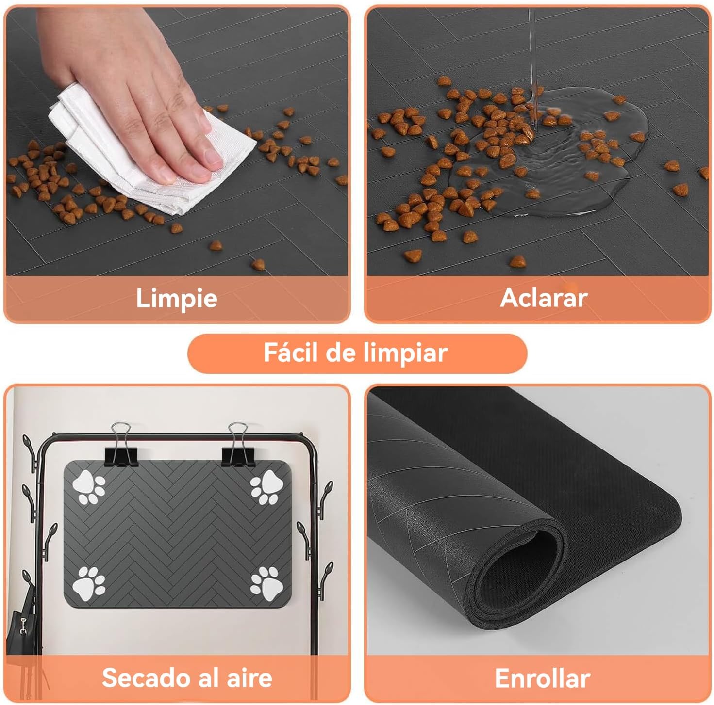 LYSSIID Alfombrilla Absorbente para Comederos Y Bebederos De Mascotas con Base De Goma Impermeable, Alfombrilla De Secado Rápido para Bebederos De Perros Y Gatos (Gris Oscuro a Rayas, 12"X19")