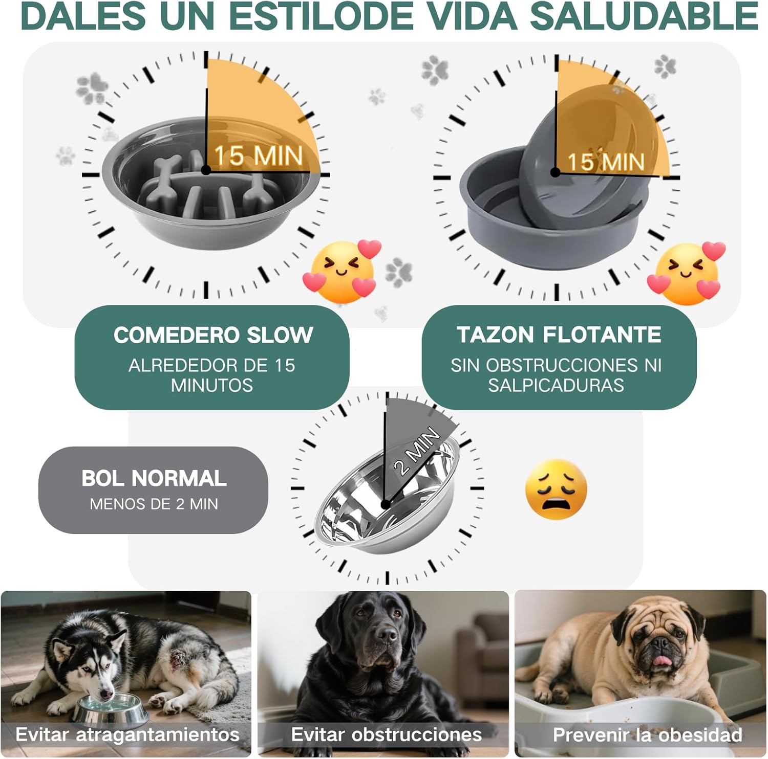 EKEJLI Cuencos elevados para Perros，Comedero Elevado para Perros con comedero Lento，Plegable，5 Alturas Ajustables，Comederos para Perros pequeño, Mediano y Grande, Gatos, Todo Tipo de Mascotas (Gris)