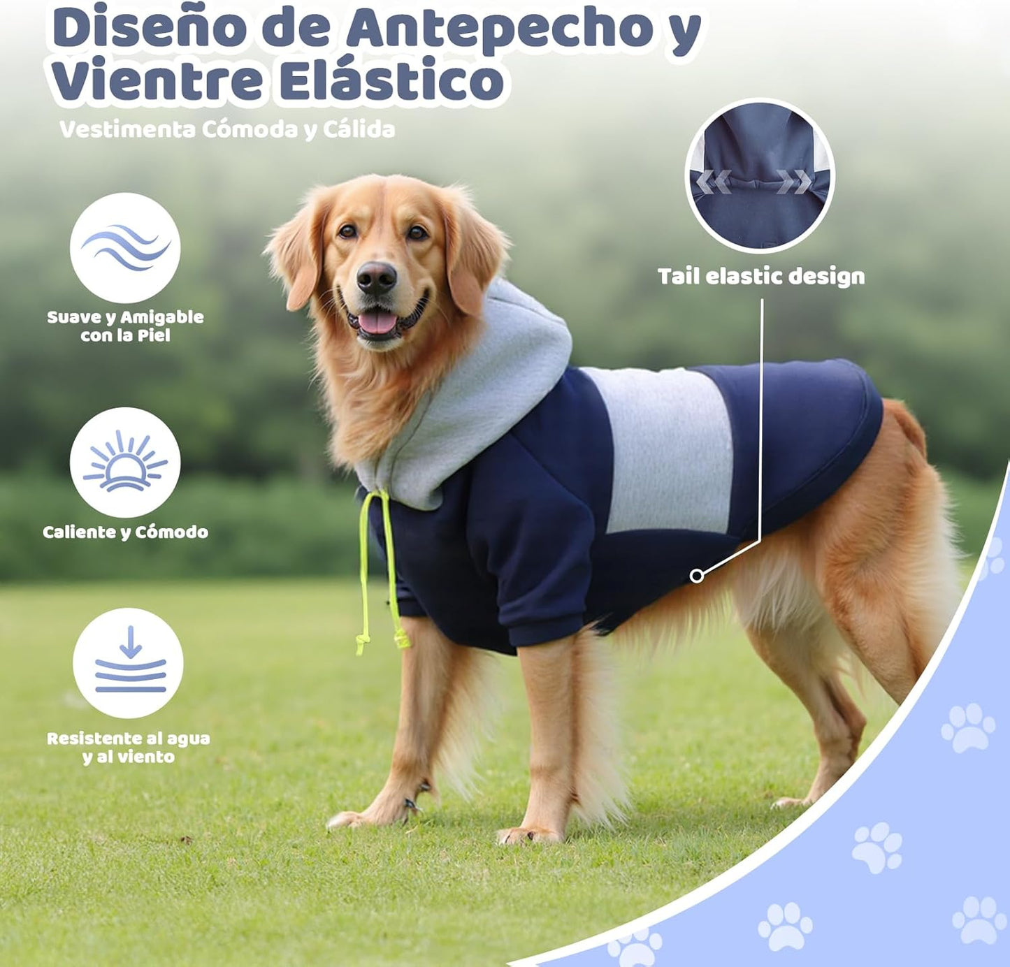 wishkit Suéter con Capucha para Perros, Ropa de Invierno Suave y CóModa con Agujero para Correa, Ideal para Perros Medianos y Grandes, Material Cálido para Clima Frío (Azul, 3XL)