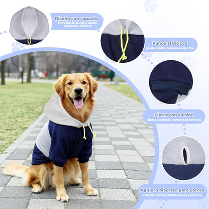 wishkit Suéter con Capucha para Perros, Ropa de Invierno Suave y CóModa con Agujero para Correa, Ideal para Perros Medianos y Grandes, Material Cálido para Clima Frío (Azul, 3XL)