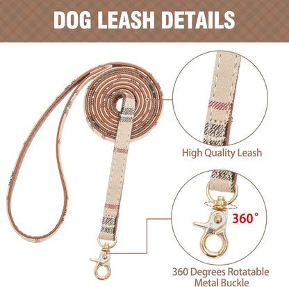 Juego de collar y correa para perros pequeños, collar de correa para cachorros, diseño clásico a cuadros, tamaño ajustable con campana dorada, perfecto para razas pequeñas y niños