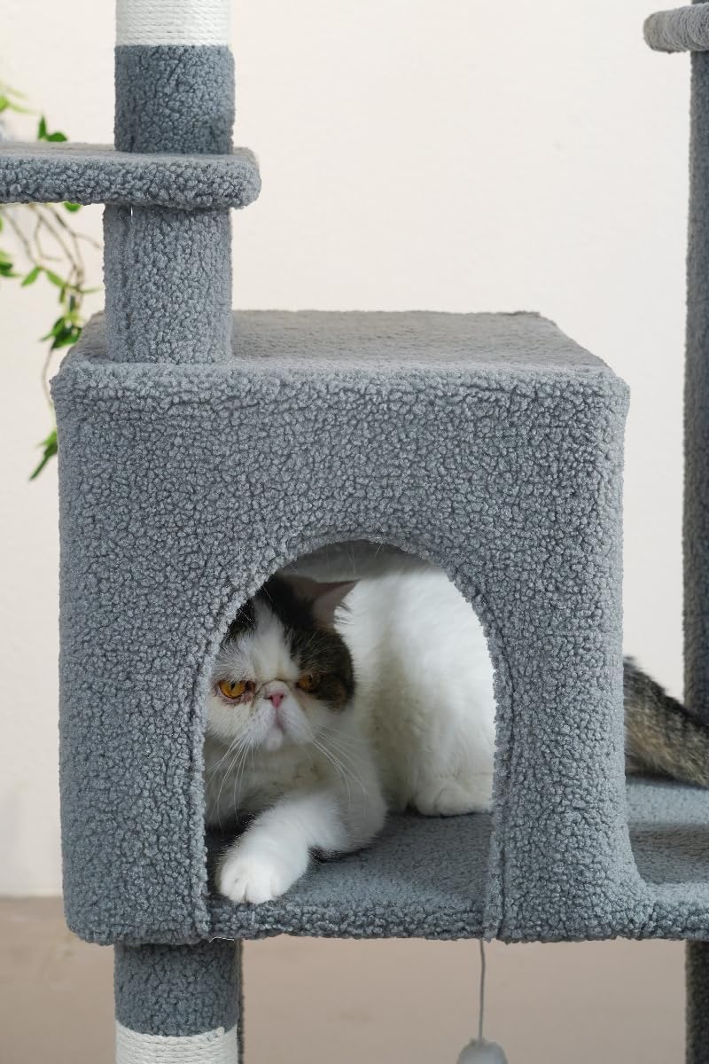UNA MASCOTA Torre Árbol Rascador para Gato Varios Niveles Casas 1.7m (Gris)
