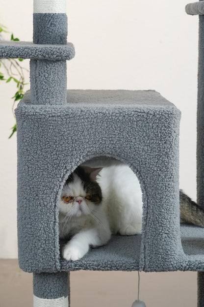 UNA MASCOTA Torre Árbol Rascador para Gato Varios Niveles Casas 1.7m (Gris)