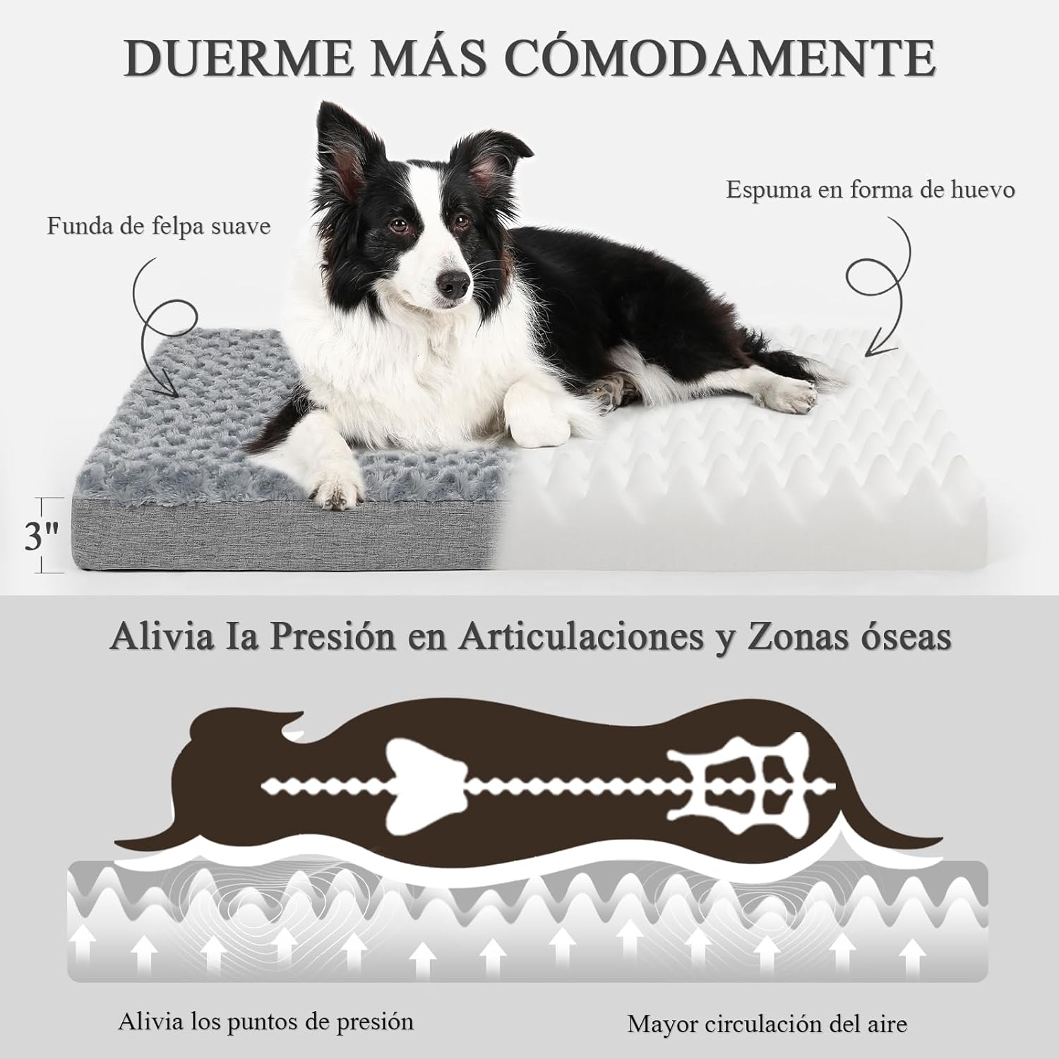 Arien Cama Ortopédica para Perros Grandes, Almohadillas para Jaulas Con Funda Extraíble y Suave Piel Sintética, Lavable Con Fondo Antideslizante