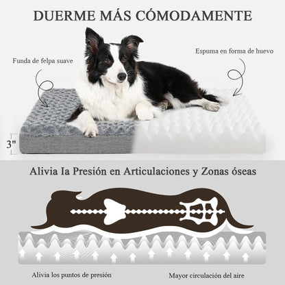 Arien Cama Ortopédica para Perros Grandes, Almohadillas para Jaulas Con Funda Extraíble y Suave Piel Sintética, Lavable Con Fondo Antideslizante