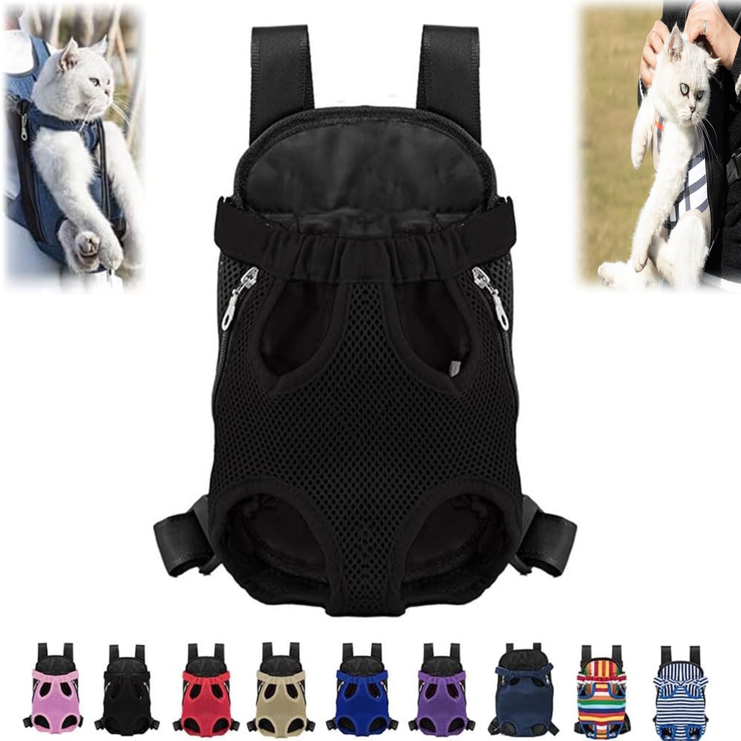 Cat Carrier, cat backpack, Cat Carrier with Leg Holes, Cat Carrier Adjustable for Puppy Carrier for Small Cats 0-15 Lbs, Pet Cat Front Chest Carriers Backpacks, Legs Out, Easy-Fit (Large,Style E)