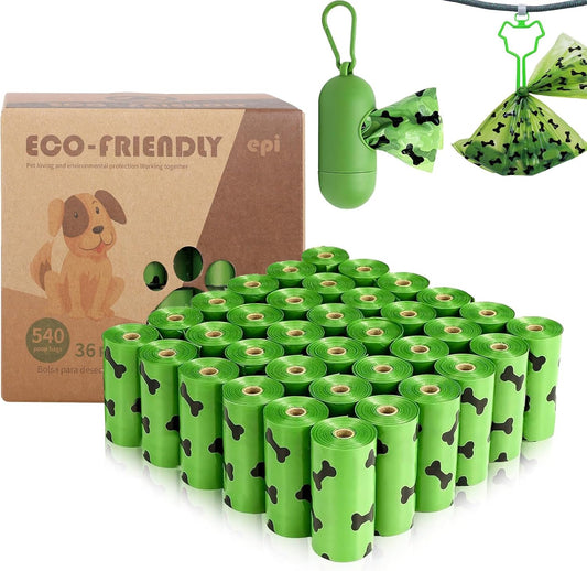 ESRAIN 540 Bolsas para Popo de Perro Biodegradables en 36 Rollos con Dispensador y Clip, Bolsas para Desechos de Mascotas, Bolsas para Excremento de Perros Portátil, Olor a Lavanda