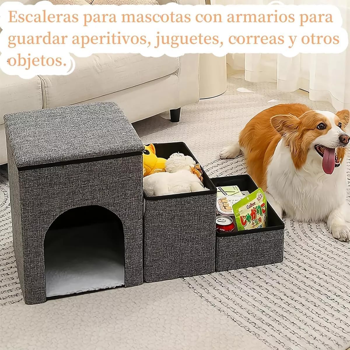 NOVAKA Escaleras para Mascotas de 3 Niveles con Rascador, Antideslizante con Almacenamiento, Robusta y Transpirable, Plegable para Gatos, Perros Mayores y con Movilidad Reducida