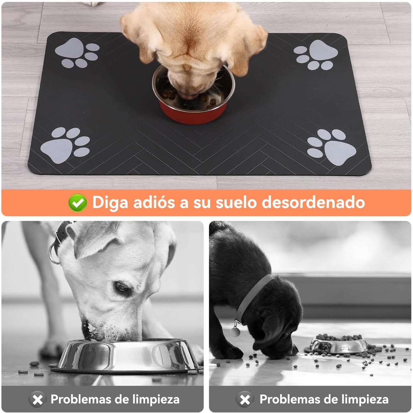 LYSSIID Alfombrilla Absorbente para Comederos Y Bebederos De Mascotas con Base De Goma Impermeable, Alfombrilla De Secado Rápido para Bebederos De Perros Y Gatos (Gris Oscuro a Rayas, 12"X19")
