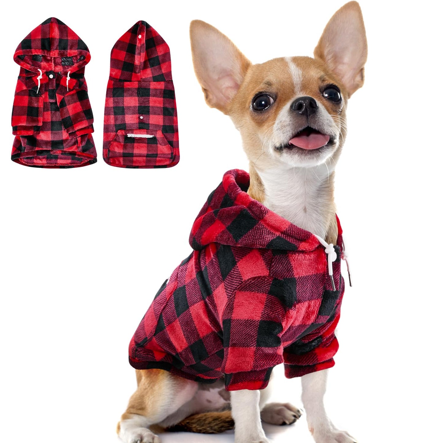 SlowTon Sudadera para Perros, Sudaderas con Capucha Y Bolsillo para Perro Grandes Medianos Pequeño, Chaque Ropa de Invierno para Mascotas, Abrigo para Perros, Cálido Suéter para Perro (Rojo Negro, XL)