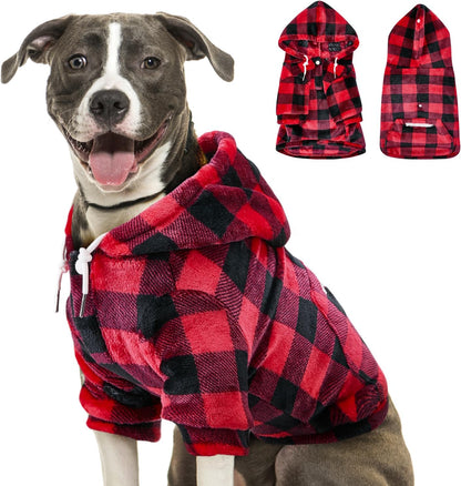 SlowTon Sudadera para Perros, Sudaderas con Capucha Y Bolsillo para Perro Grandes Medianos Pequeño, Chaque Ropa de Invierno para Mascotas, Abrigo para Perros, Cálido Suéter para Perro (Rojo Negro, XL)