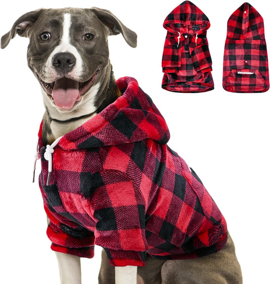 SlowTon Sudadera para Perros, Sudaderas con Capucha Y Bolsillo para Perro Grandes Medianos Pequeño, Chaque Ropa de Invierno para Mascotas, Abrigo para Perros, Cálido Suéter para Perro (Rojo Negro, XL)