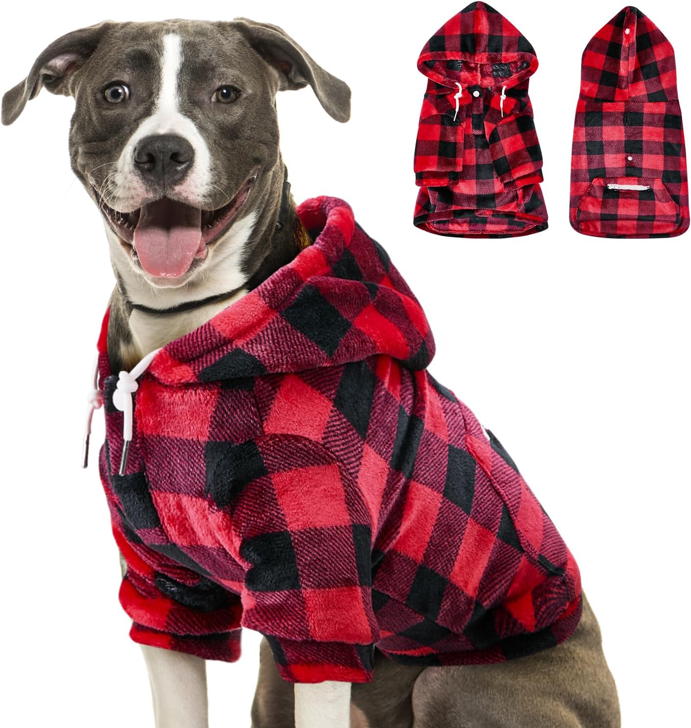 SlowTon Sudadera para Perros, Sudaderas con Capucha Y Bolsillo para Perro Grandes Medianos Pequeño, Chaque Ropa de Invierno para Mascotas, Abrigo para Perros, Cálido Suéter para Perro (Rojo Negro, XL)