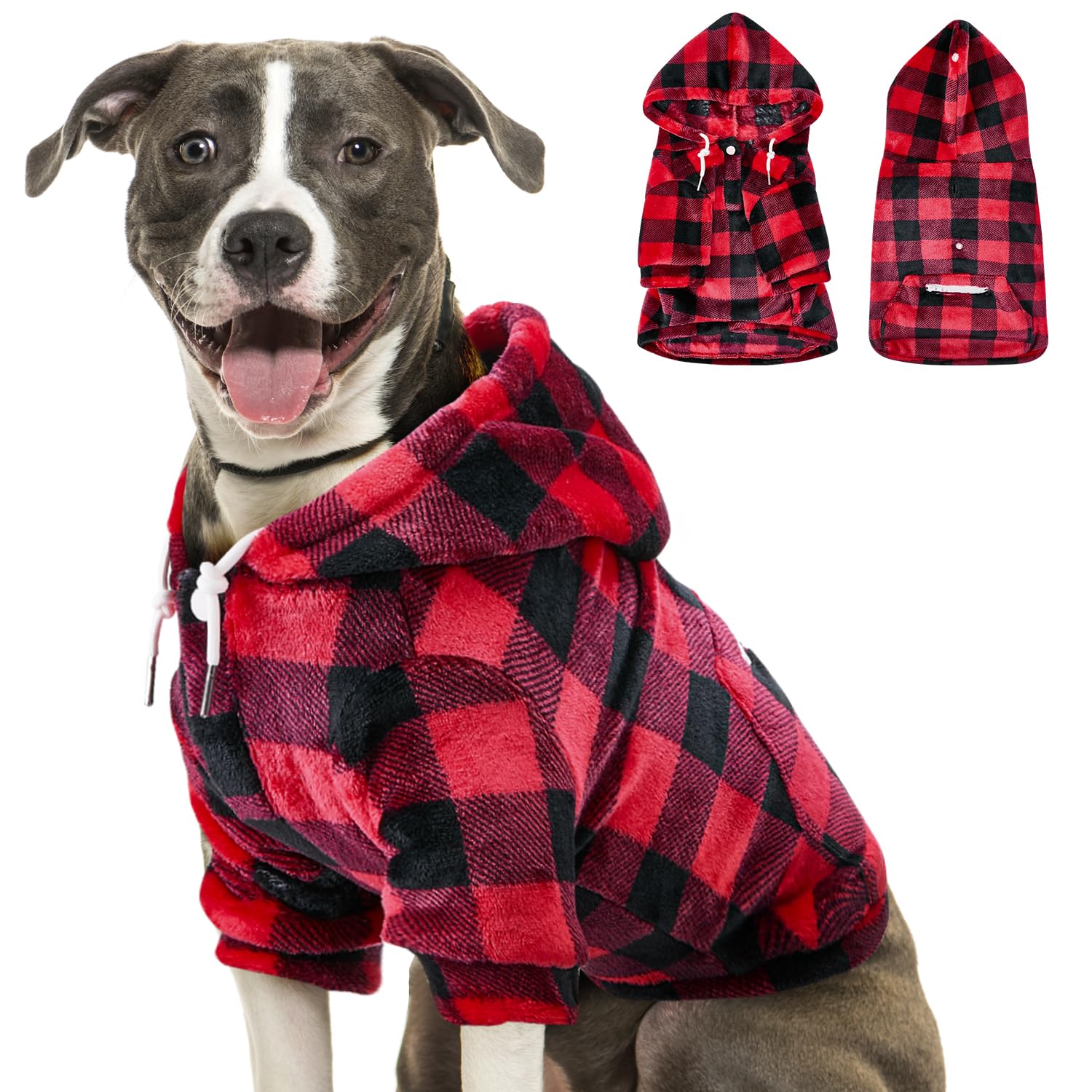 SlowTon Sudadera para Perros, Sudaderas con Capucha Y Bolsillo para Perro Grandes Medianos Pequeño, Chaque Ropa de Invierno para Mascotas, Abrigo para Perros, Cálido Suéter para Perro (Rojo Negro, XL)