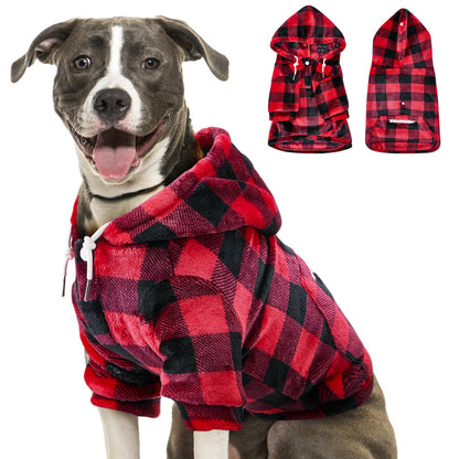 SlowTon Sudadera para Perros, Sudaderas con Capucha Y Bolsillo para Perro Grandes Medianos Pequeño, Chaque Ropa de Invierno para Mascotas, Abrigo para Perros, Cálido Suéter para Perro (Rojo Negro, XL)